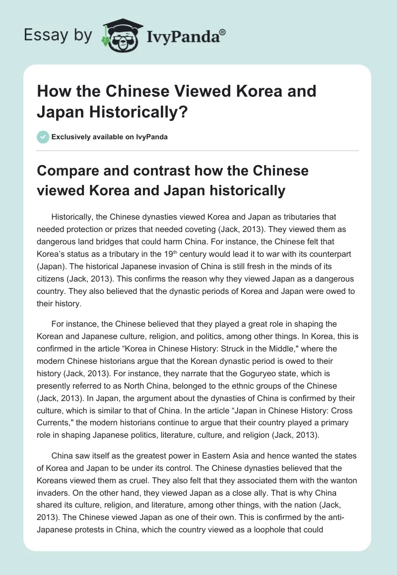 How the Chinese Viewed Korea and Japan Historically?. Page 1