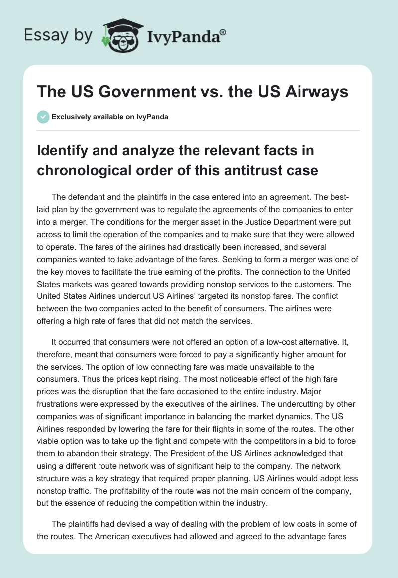 The US Government vs. the US Airways. Page 1