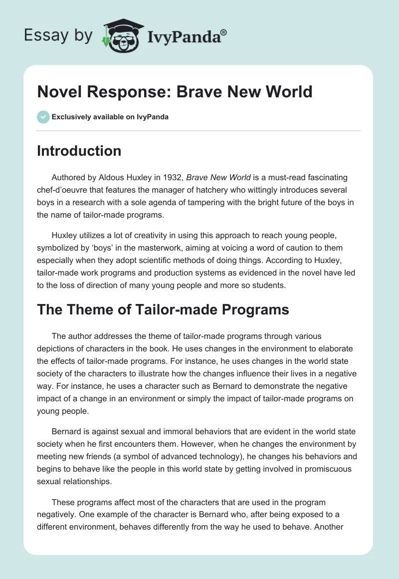 Novel Response: Brave New World. Page 1
