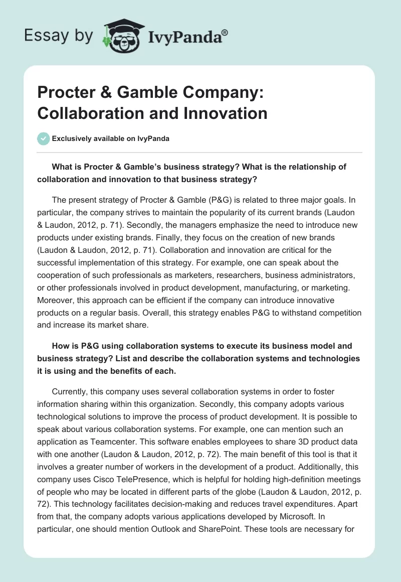 Procter & Gamble Company: Collaboration and Innovation. Page 1