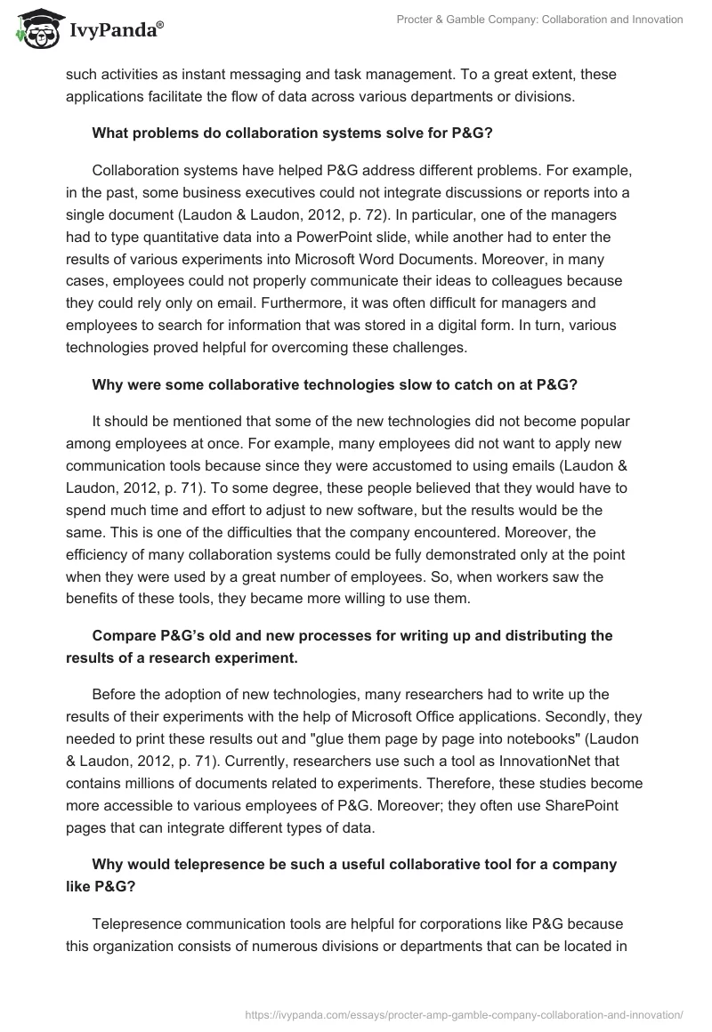 Procter & Gamble Company: Collaboration and Innovation. Page 2