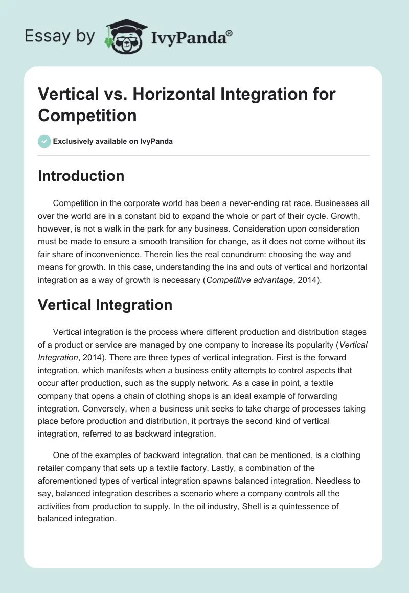 Vertical vs. Horizontal Integration for Competition. Page 1