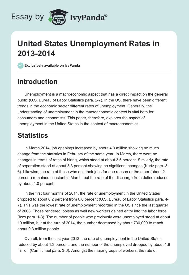 United States Unemployment Rates in 2013-2014. Page 1