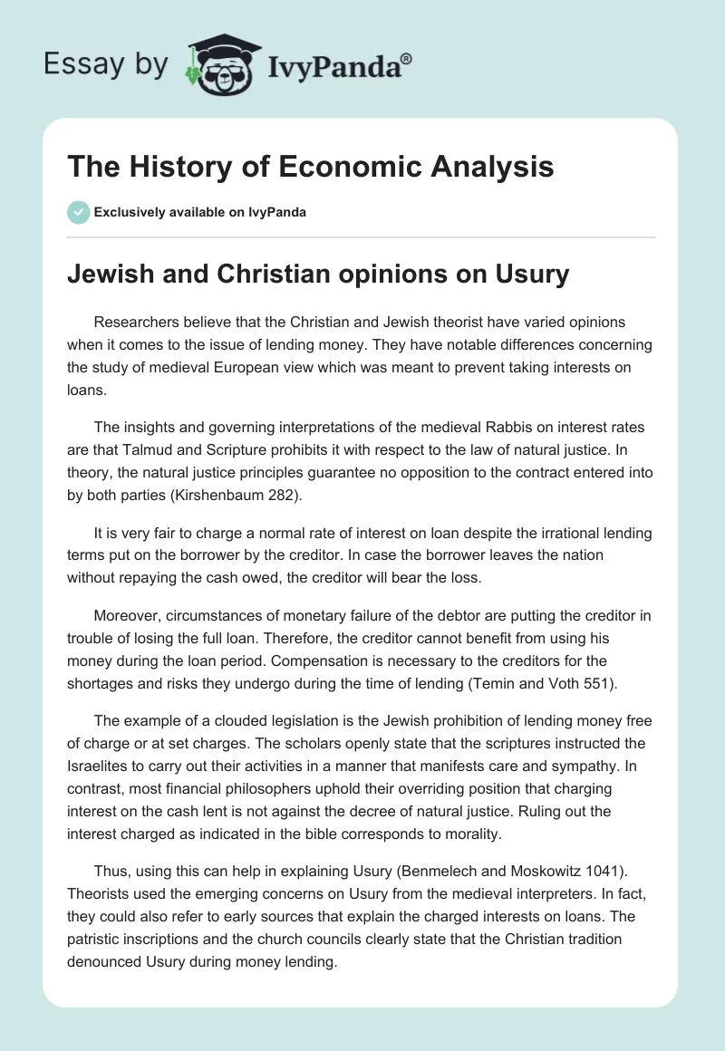 The History of Economic Analysis. Page 1