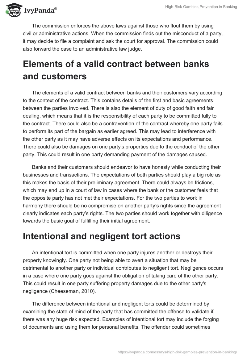 High-Risk Gambles Prevention in Banking. Page 2