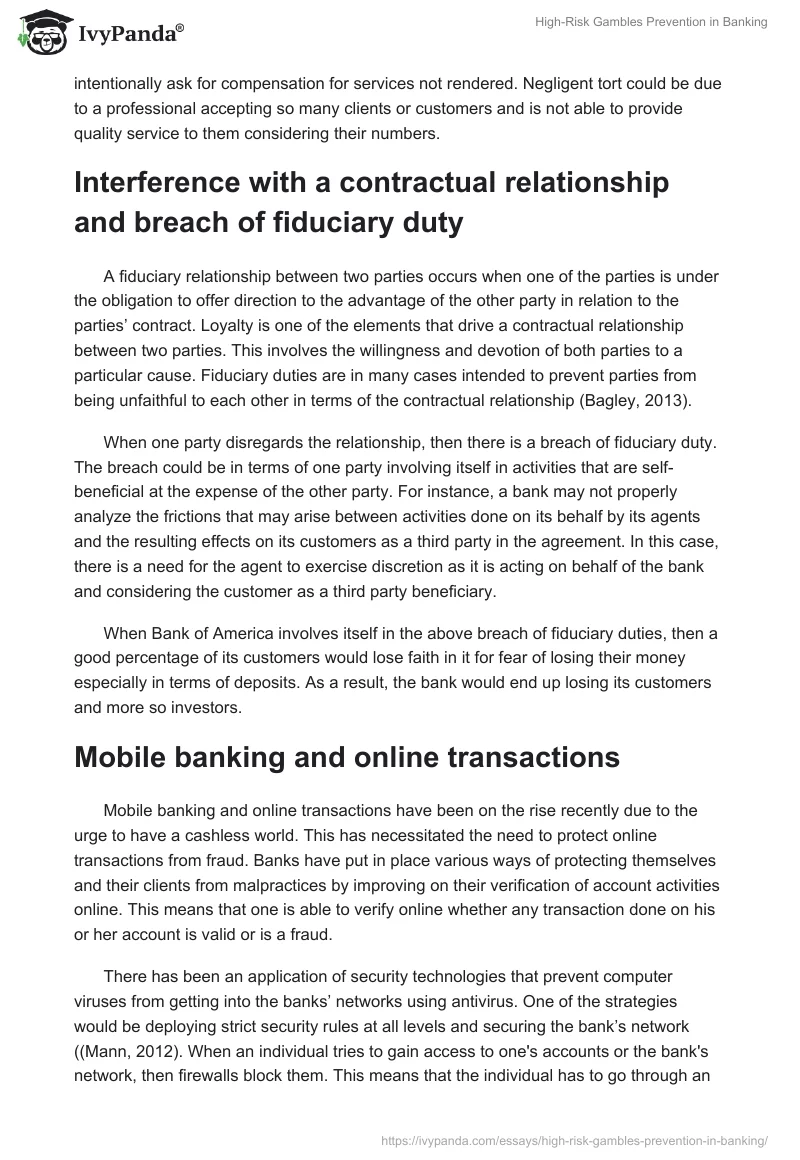 High-Risk Gambles Prevention in Banking. Page 3