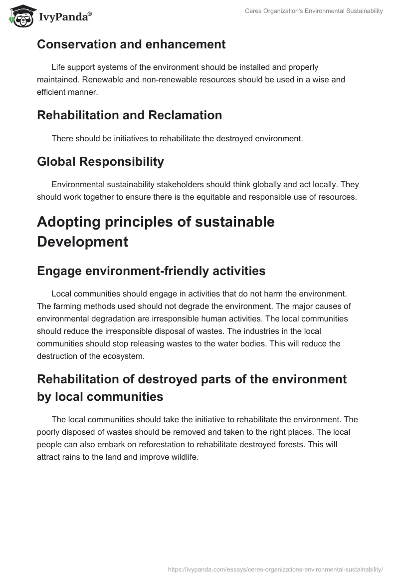 Ceres Organization's Environmental Sustainability. Page 2