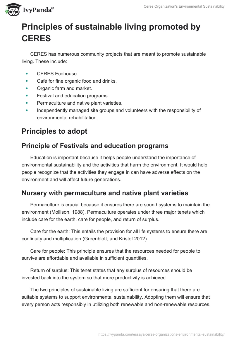 Ceres Organization's Environmental Sustainability. Page 3