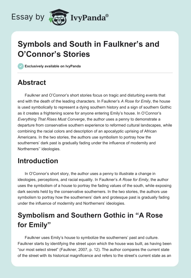 Symbols and South in Faulkner’s and O’Connor’s Stories. Page 1