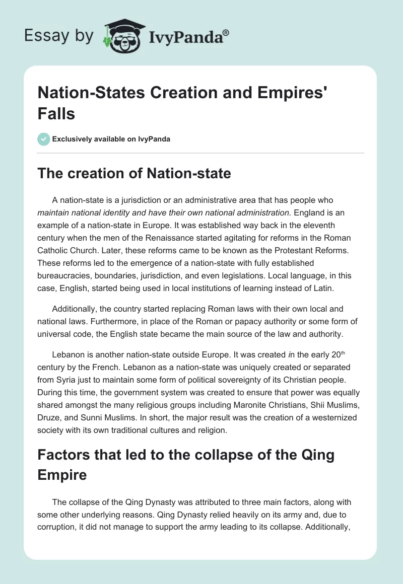 Nation-States Creation and Empires' Falls. Page 1
