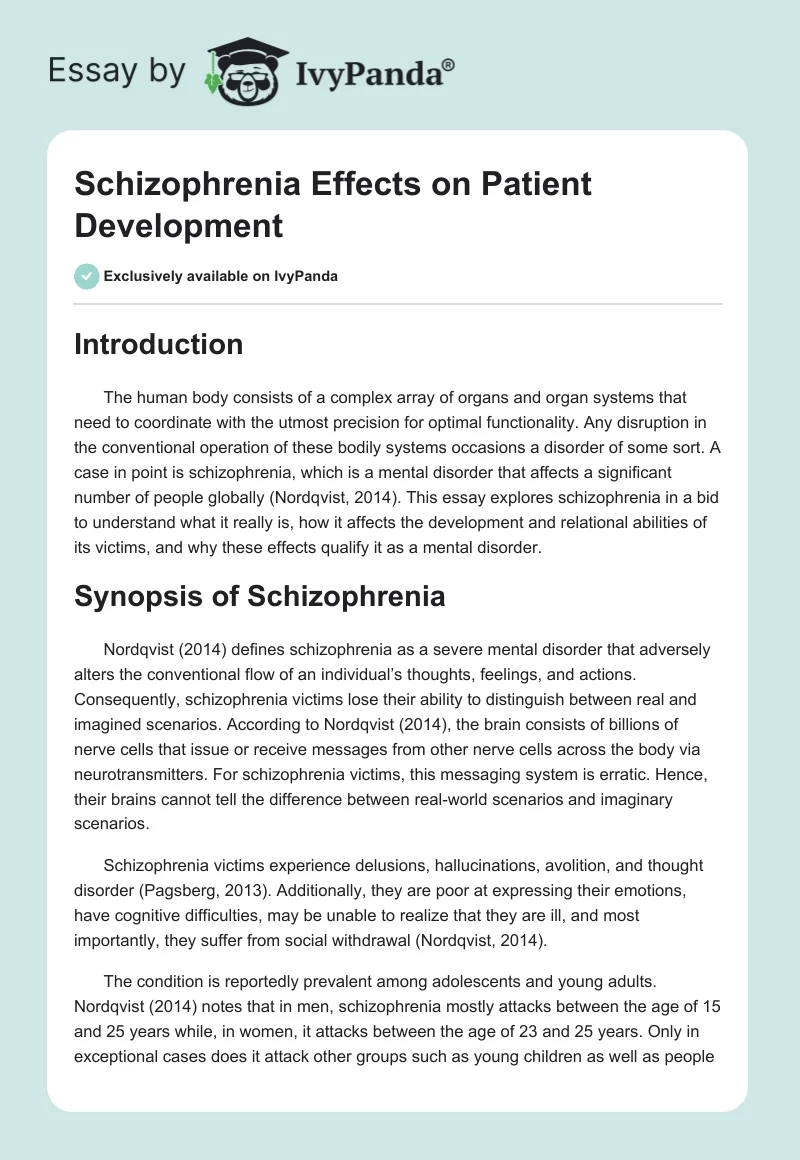 Schizophrenia Effects on Patient Development. Page 1