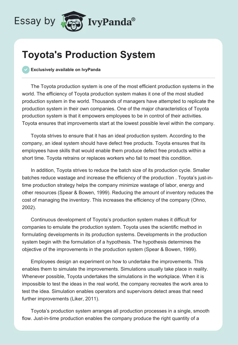 Toyota's Production System. Page 1