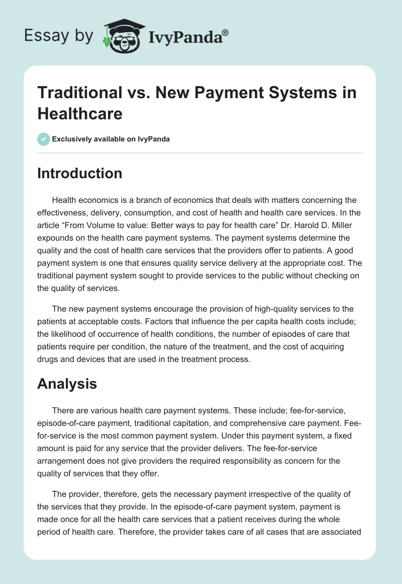 Traditional vs. New Payment Systems in Healthcare. Page 1