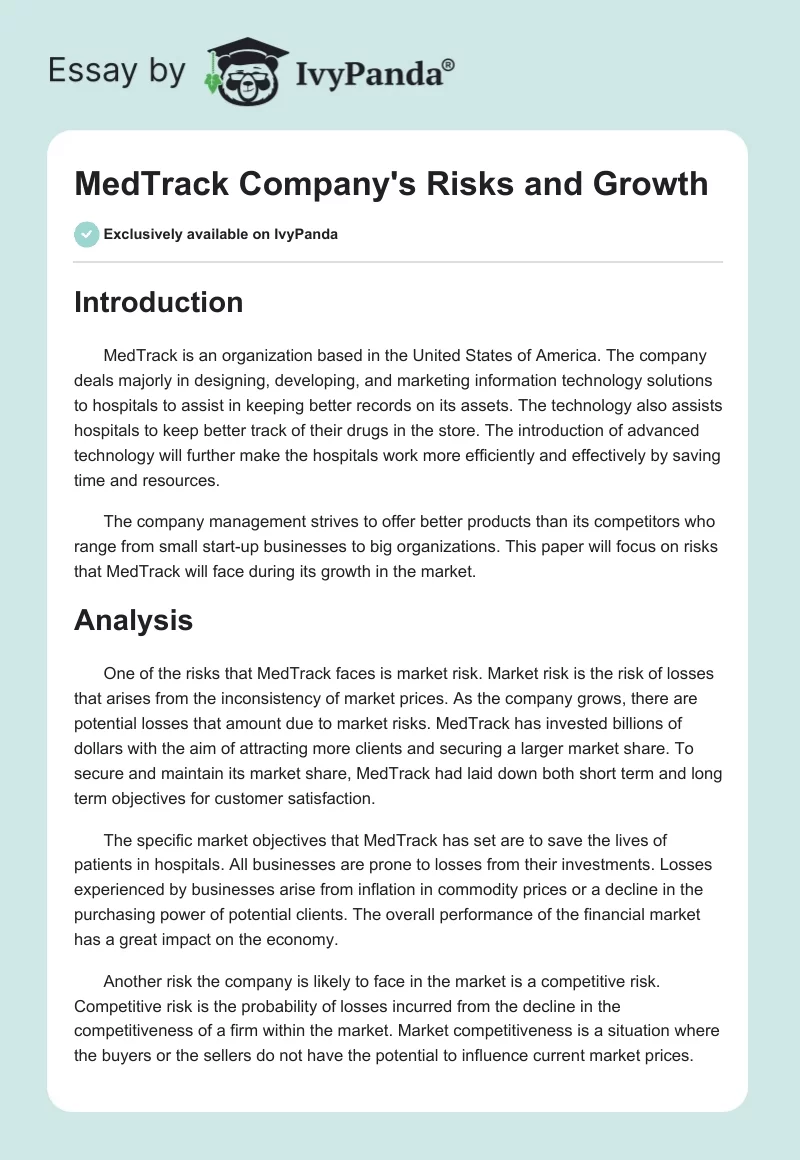 MedTrack Company's Risks and Growth. Page 1