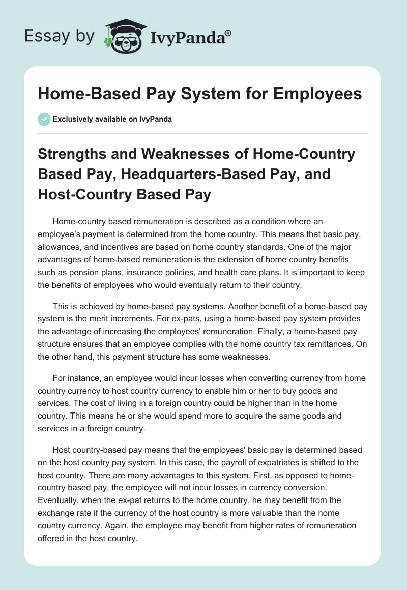 Home-Based Pay System for Employees. Page 1