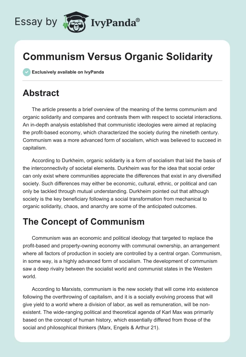 Communism Versus Organic Solidarity. Page 1