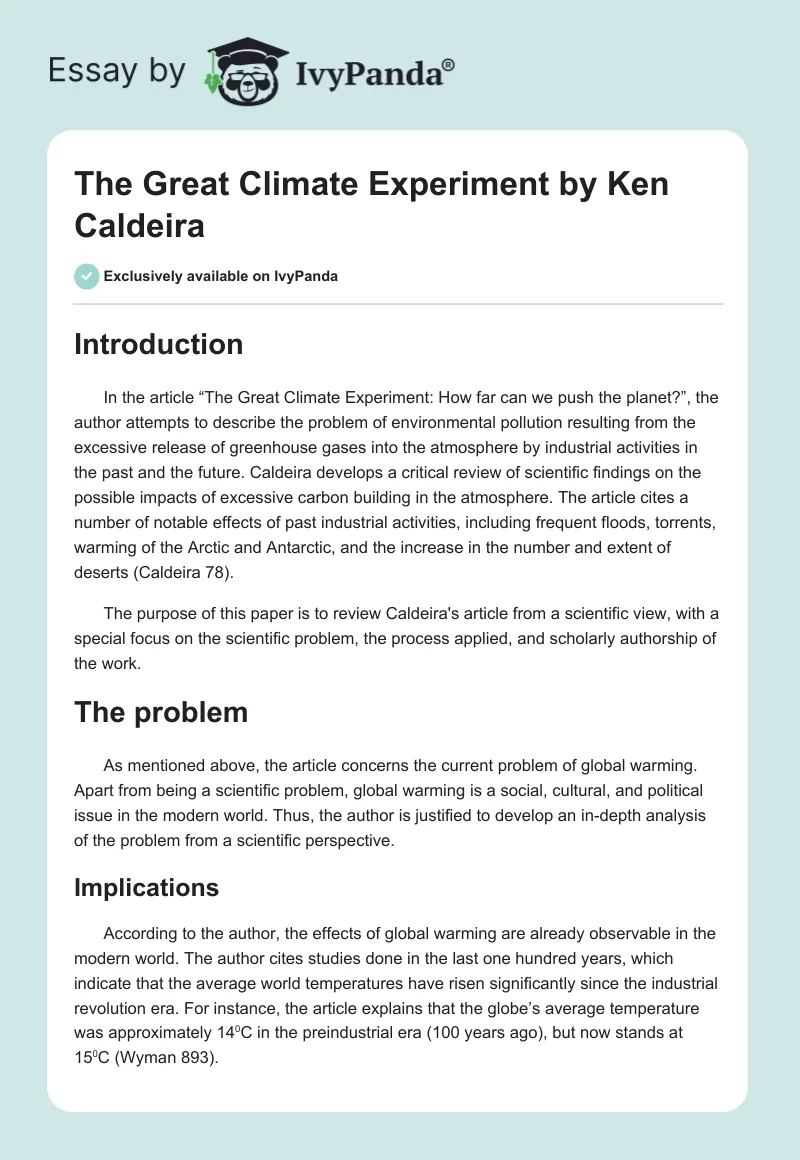 "The Great Climate Experiment" by Ken Caldeira. Page 1