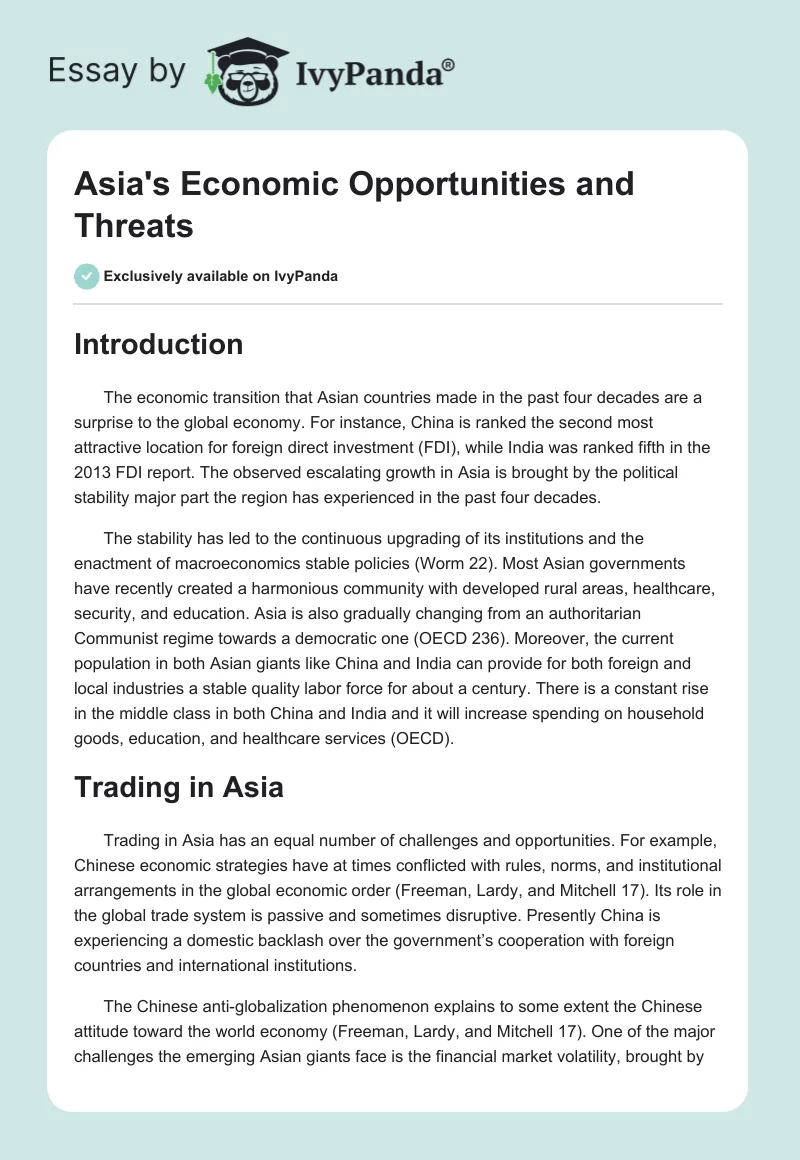 Asia's Economic Opportunities and Threats. Page 1