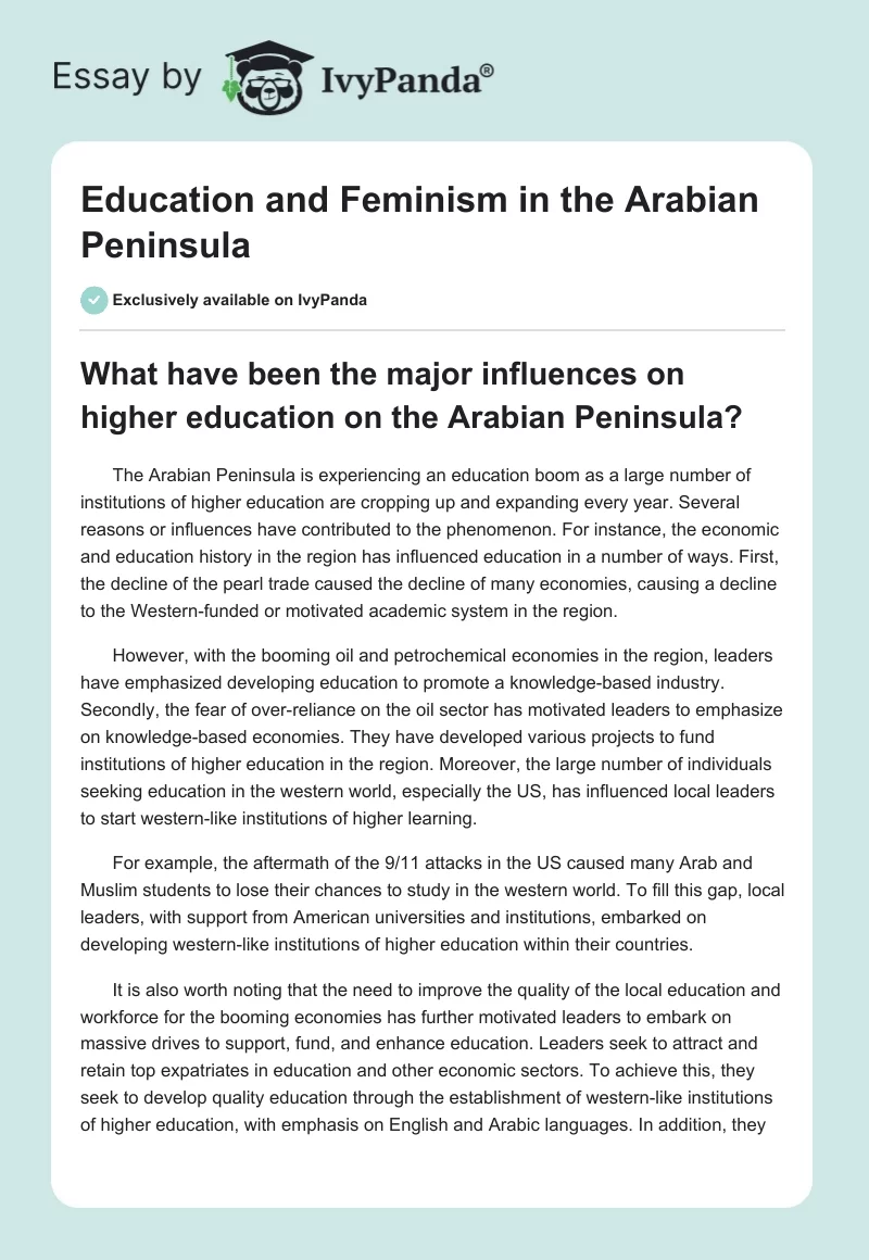 Education and Feminism in the Arabian Peninsula. Page 1