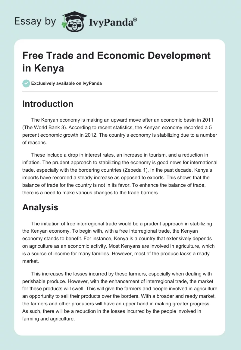 Free Trade and Economic Development in Kenya. Page 1