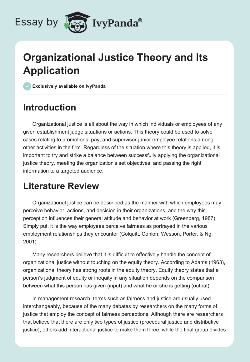Organizational Justice Theory and Its Application. Page 1