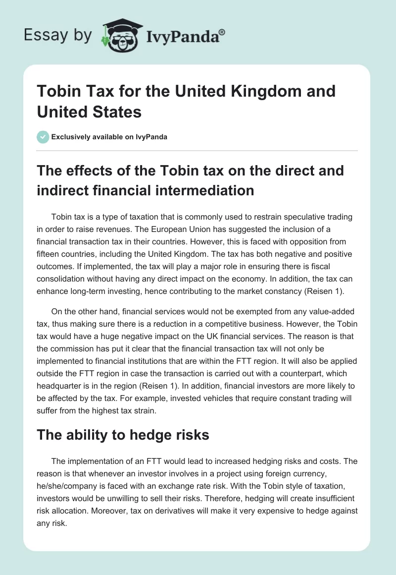 Tobin Tax for the United Kingdom and United States. Page 1