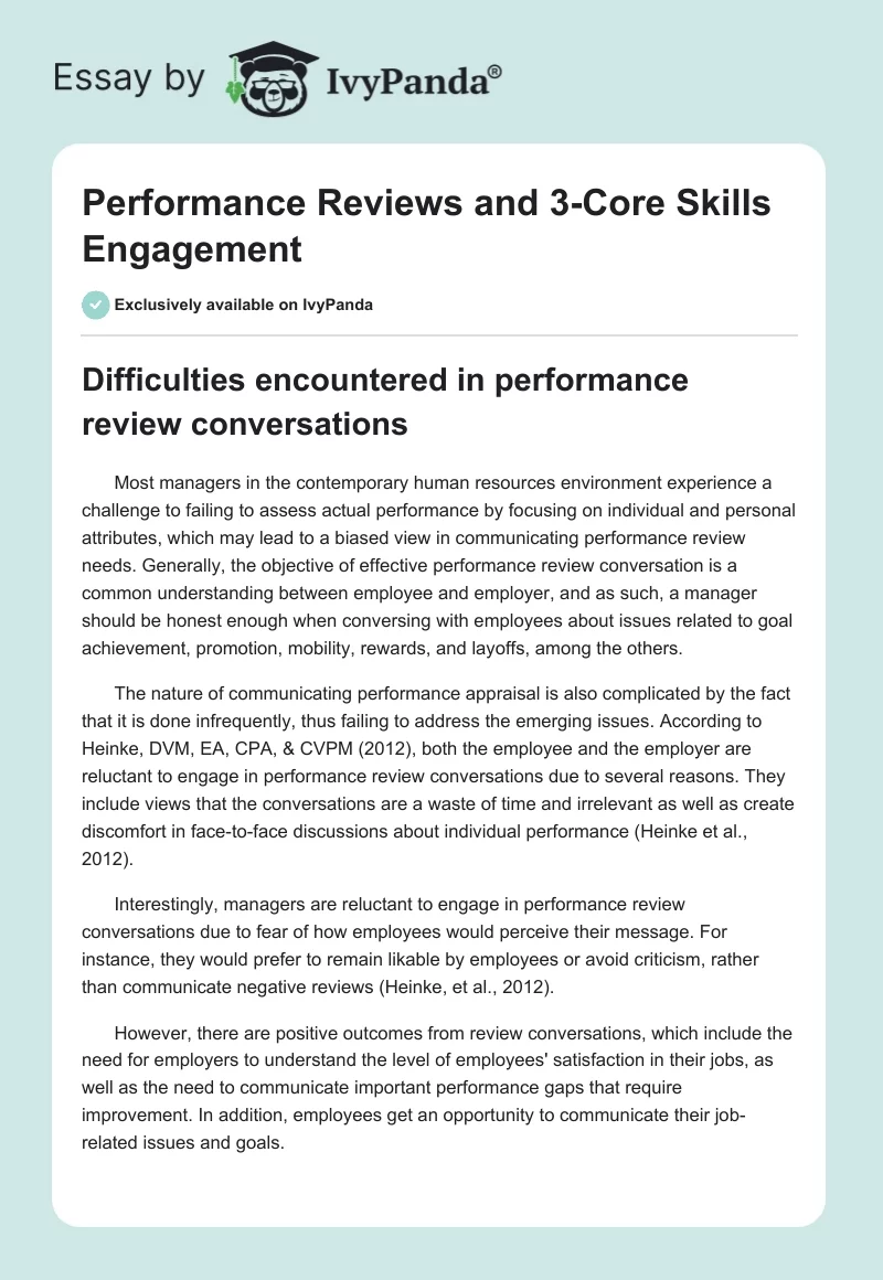 Performance Reviews and 3-Core Skills Engagement. Page 1