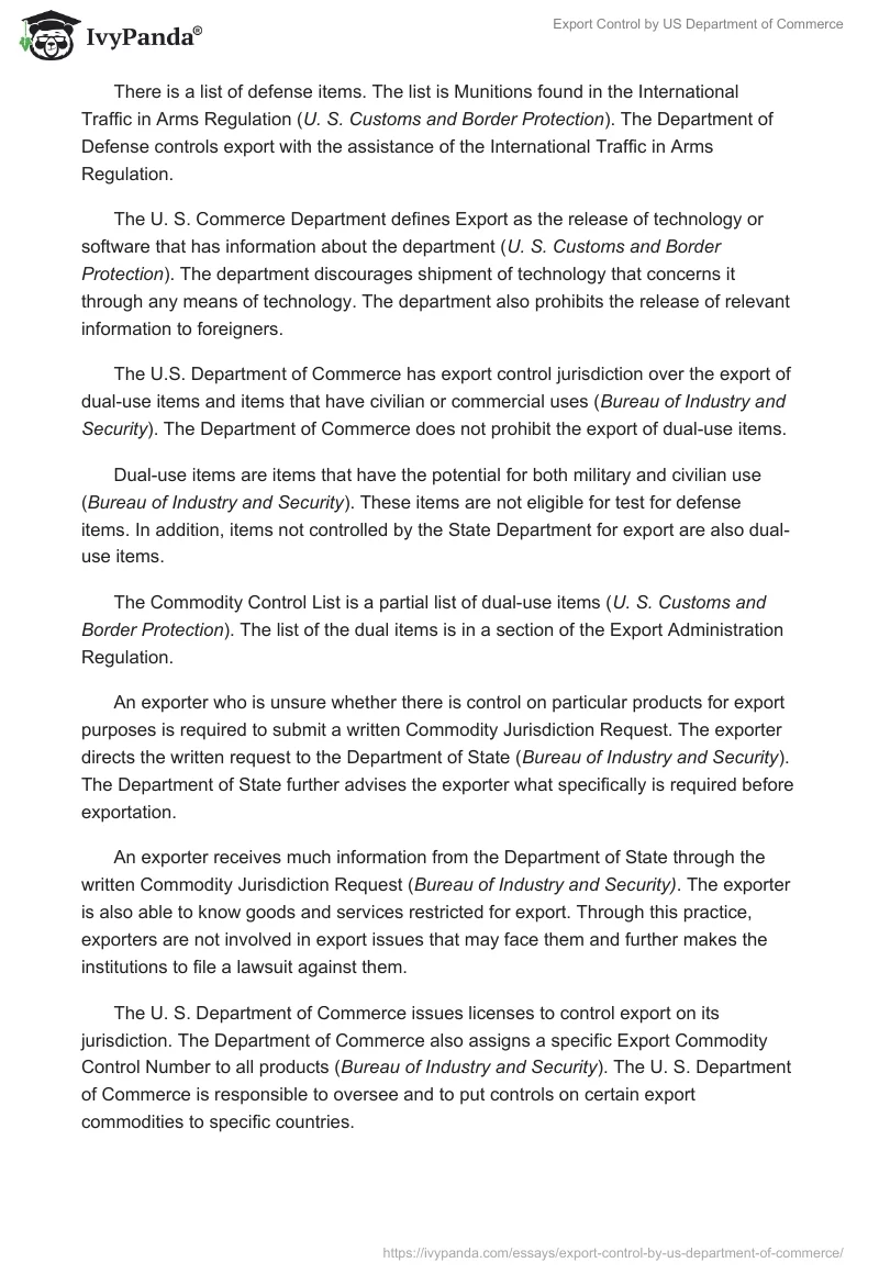 Export Control by US Department of Commerce. Page 2