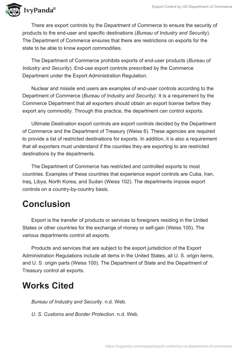 Export Control by US Department of Commerce. Page 3