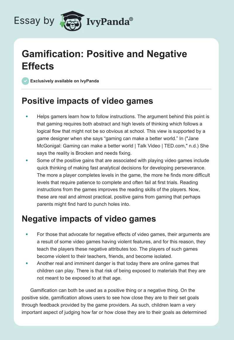 Gamification: Positive and Negative Effects. Page 1