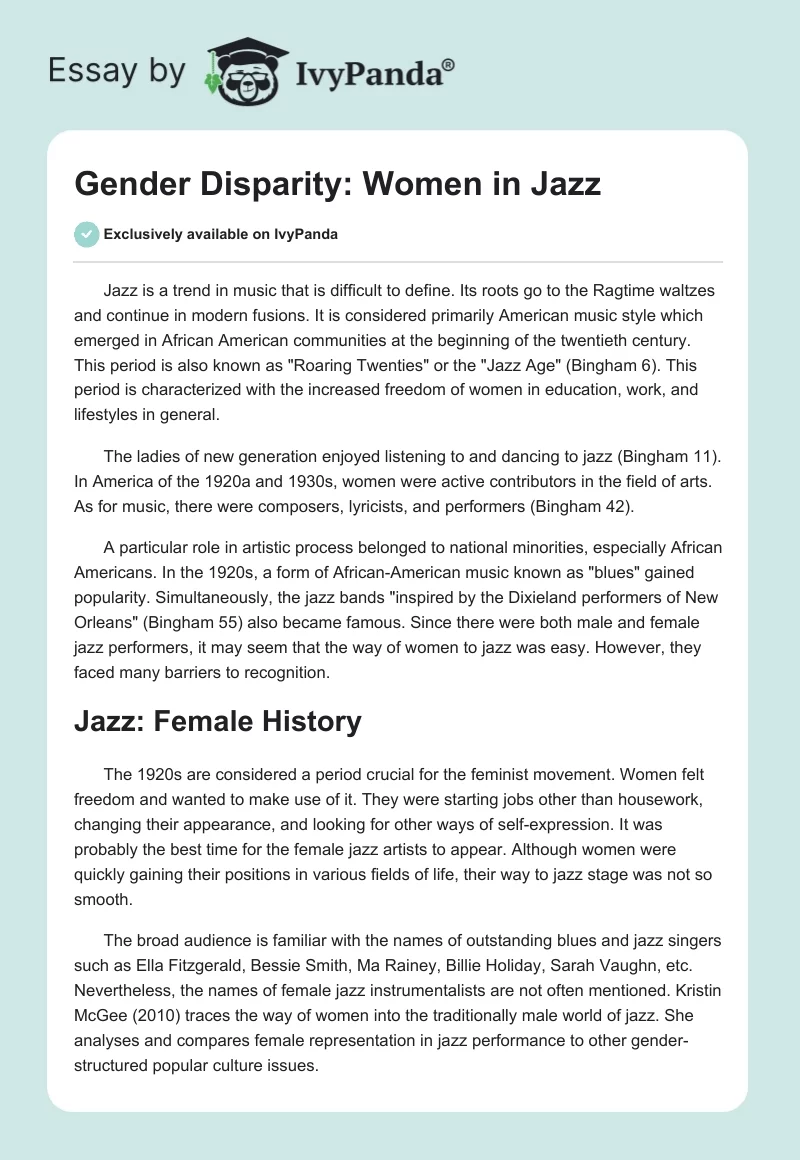 Gender Disparity: Women in Jazz. Page 1