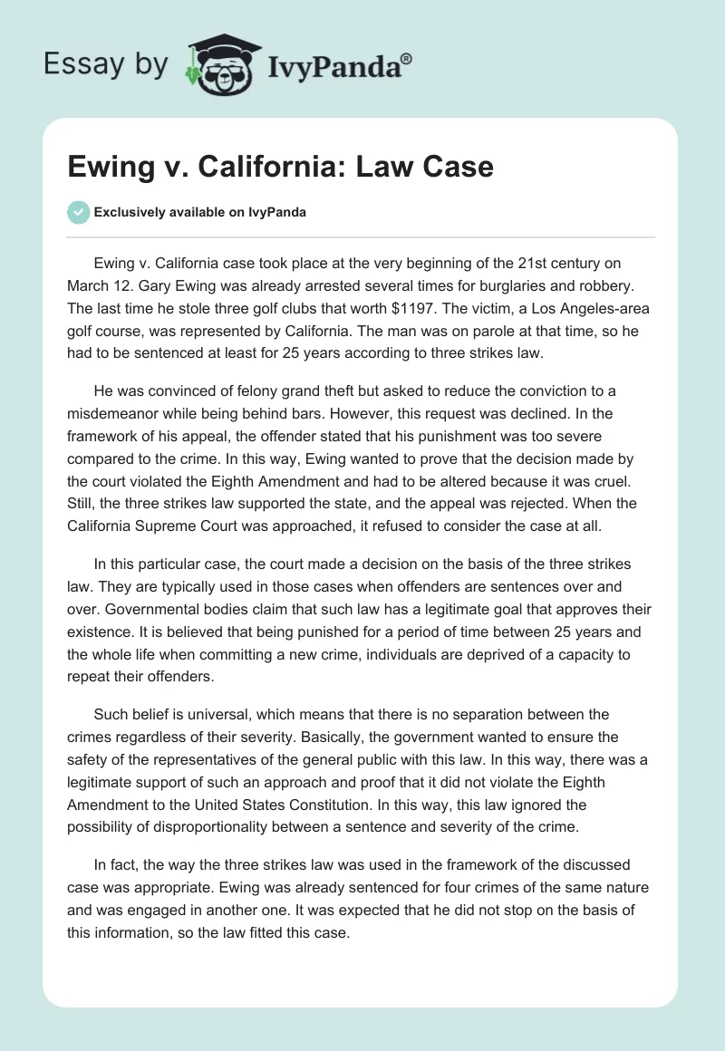 Ewing v. California: Law Case. Page 1