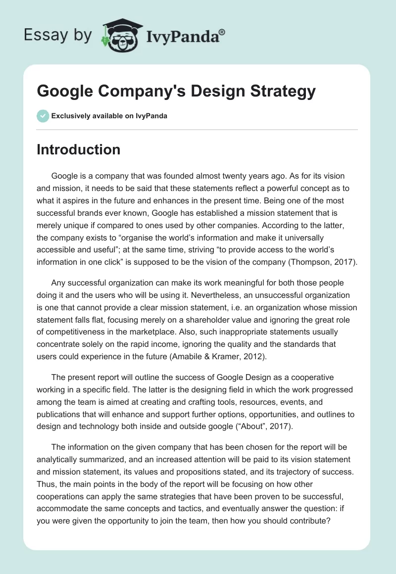 Google Company's Design Strategy. Page 1