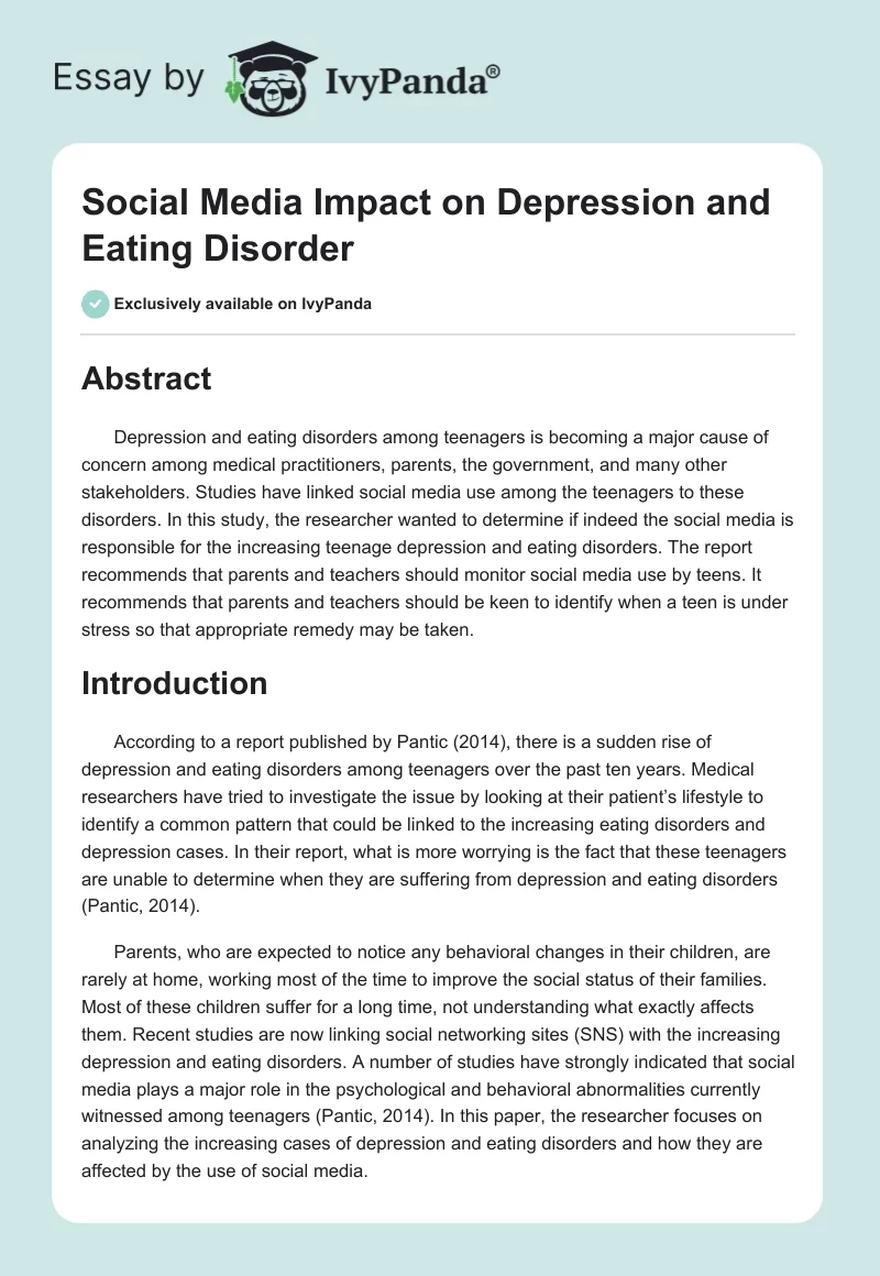 Social Media Impact on Depression and Eating Disorder. Page 1