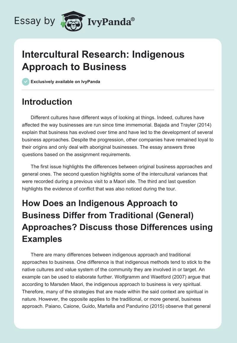 Intercultural Research: Indigenous Approach to Business. Page 1