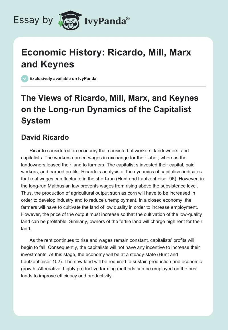 Economic History: Ricardo, Mill, Marx and Keynes. Page 1