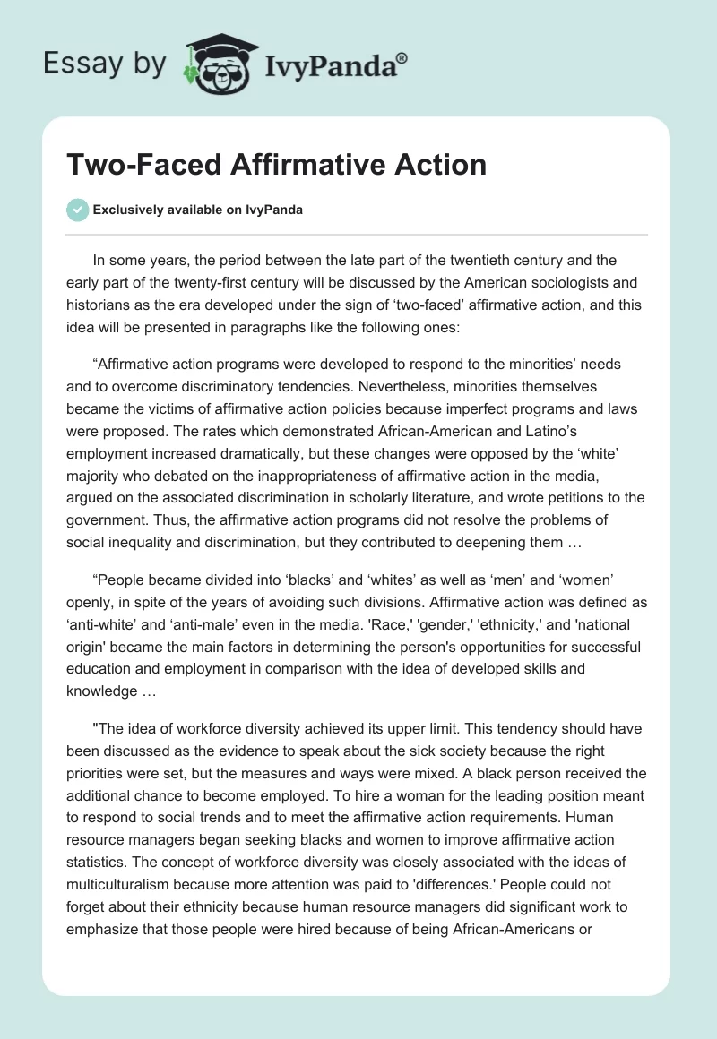 Two-Faced Affirmative Action. Page 1