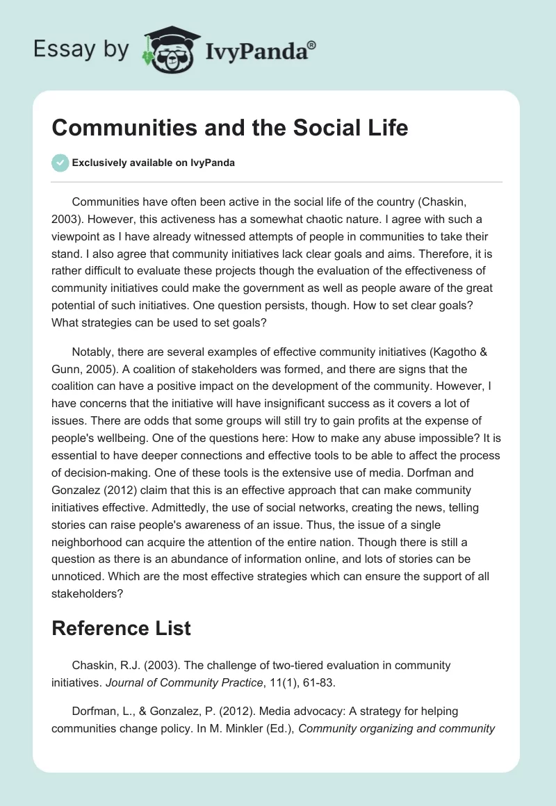 Communities and the Social Life. Page 1