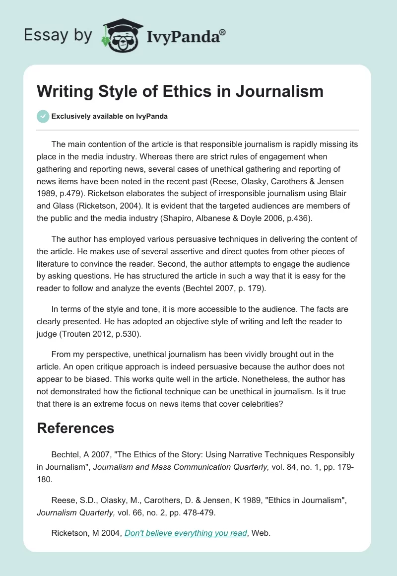 Writing Style of "Ethics in Journalism". Page 1