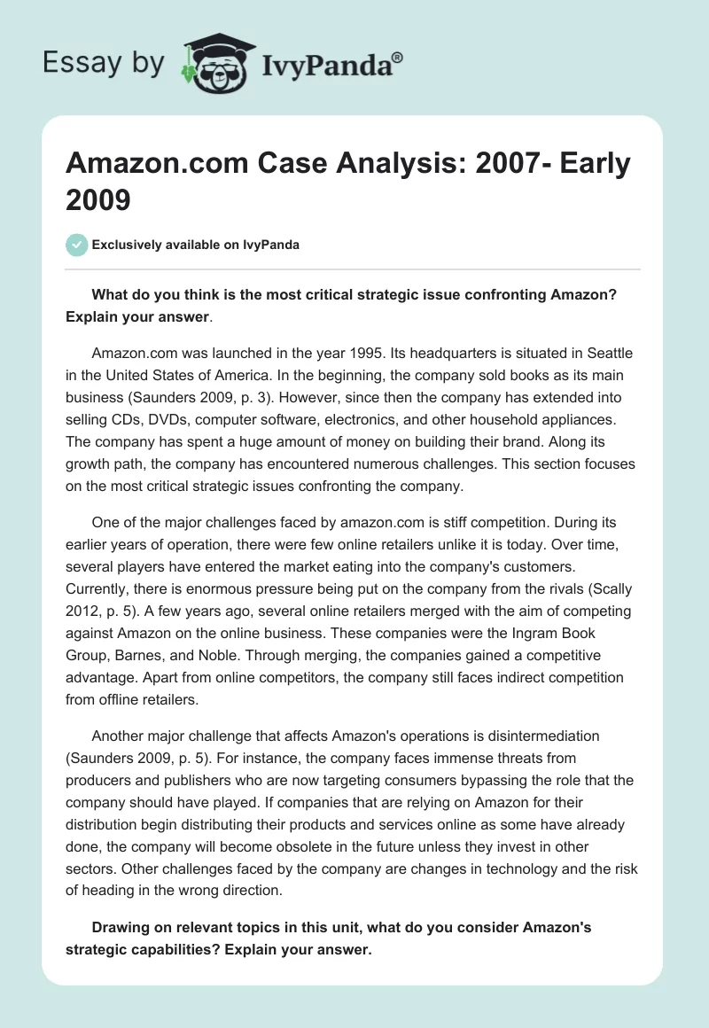 Amazon.com Case Analysis: 2007- Early 2009. Page 1