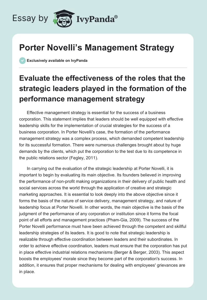 Porter Novelli’s Management Strategy. Page 1