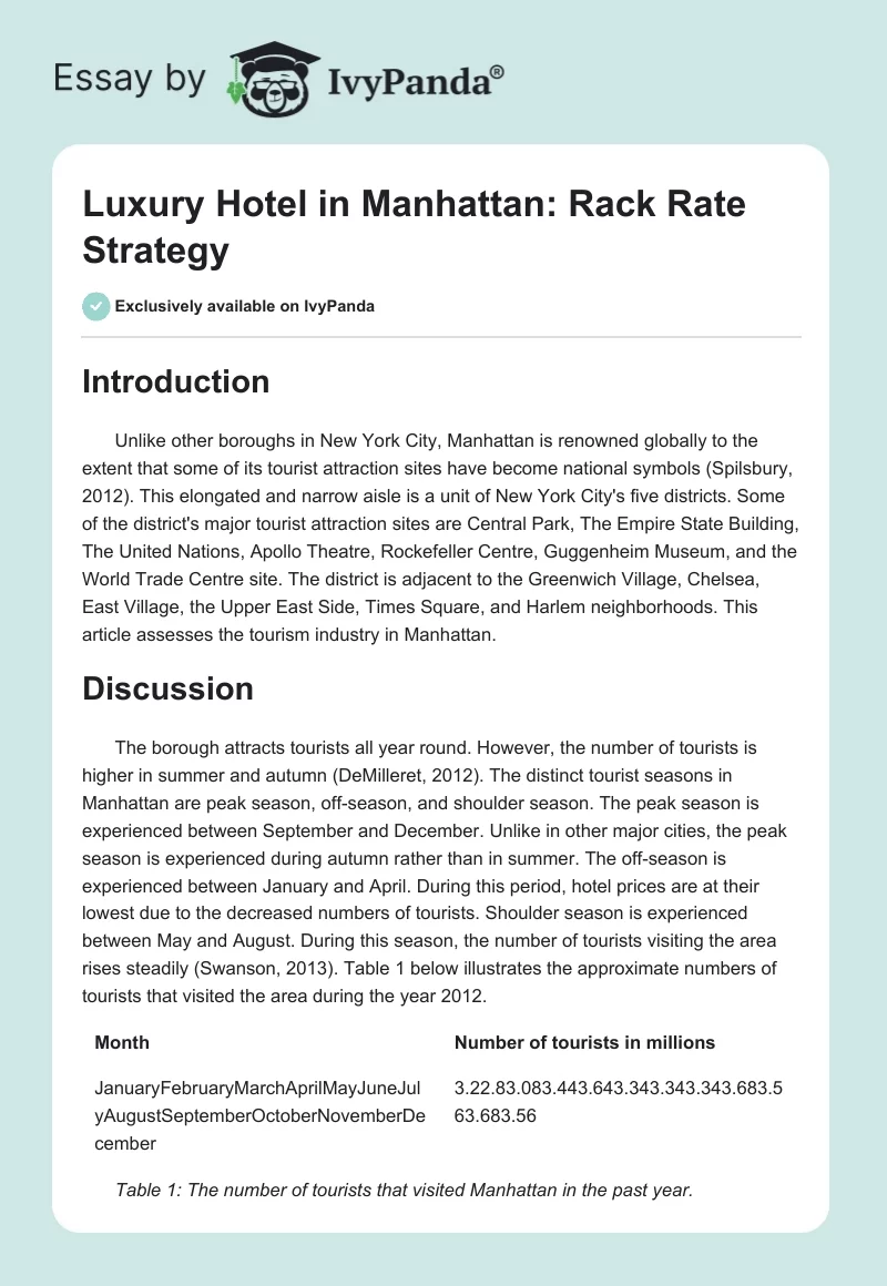 Luxury Hotel in Manhattan: Rack Rate Strategy. Page 1