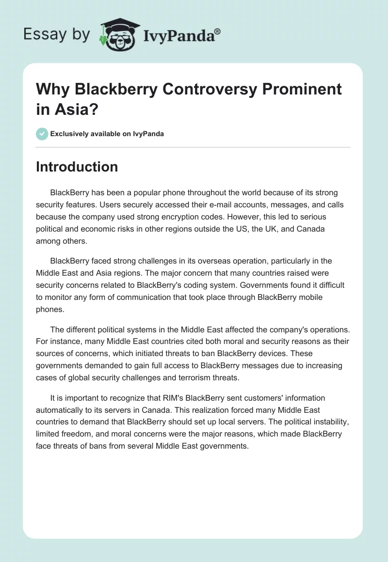 Why Blackberry Controversy Prominent in Asia?. Page 1