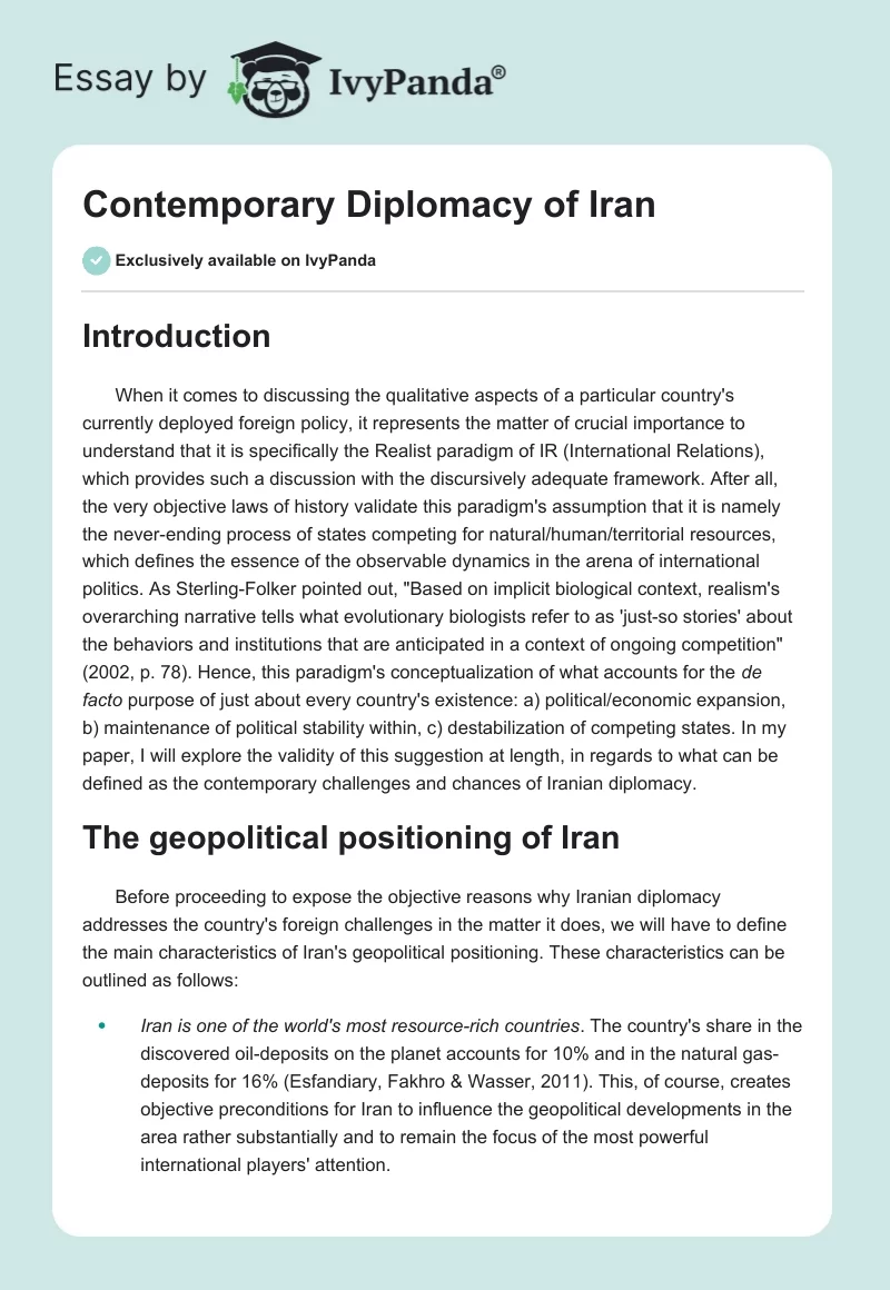 Contemporary Diplomacy of Iran. Page 1