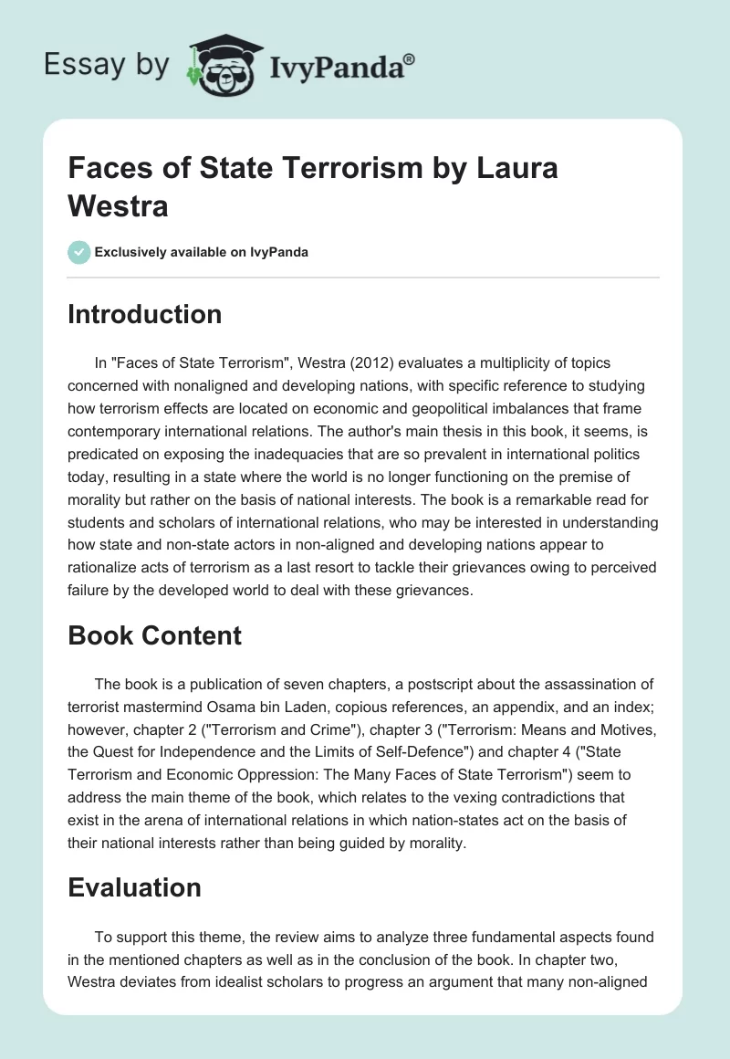 "Faces of State Terrorism" by Laura Westra. Page 1