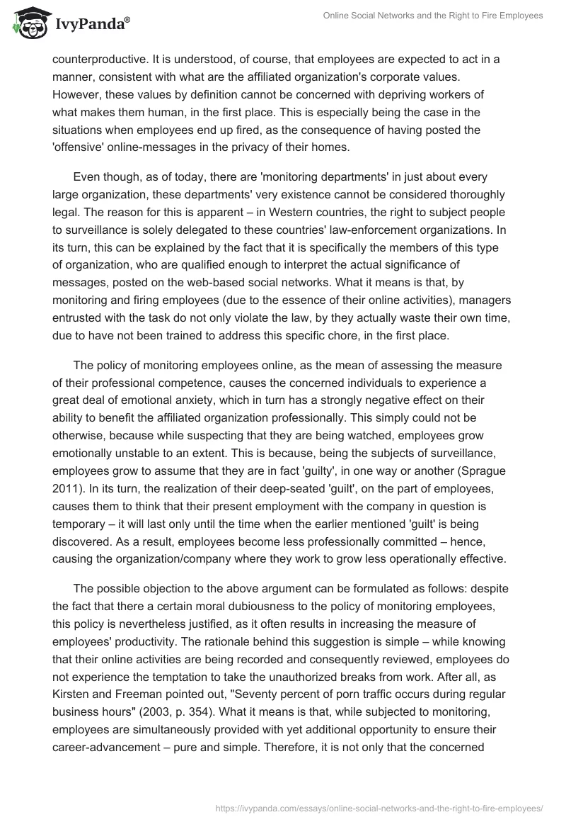 Online Social Networks and the Right to Fire Employees. Page 3