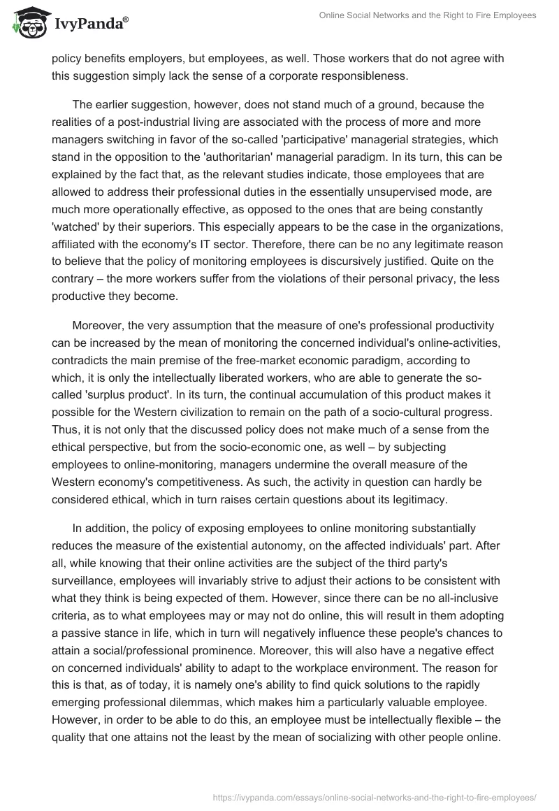 Online Social Networks and the Right to Fire Employees. Page 4