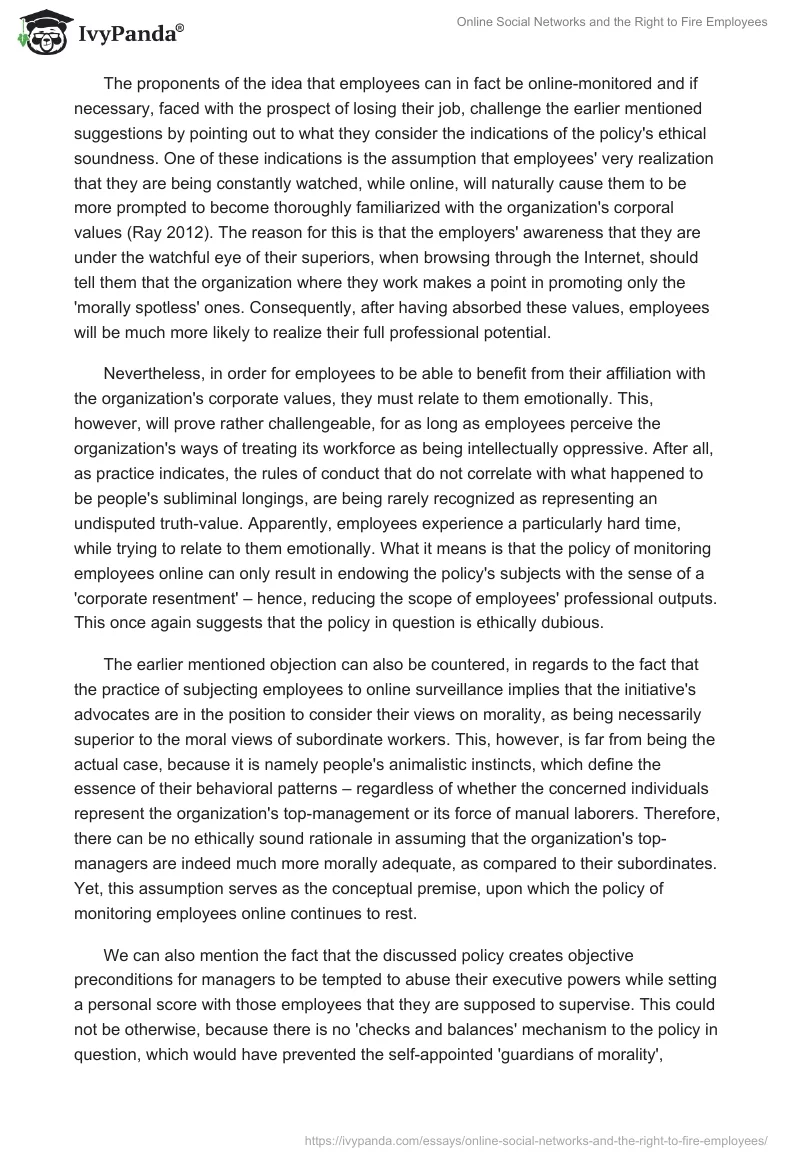 Online Social Networks and the Right to Fire Employees. Page 5