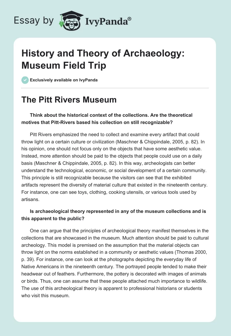 History and Theory of Archaeology: Museum Field Trip. Page 1