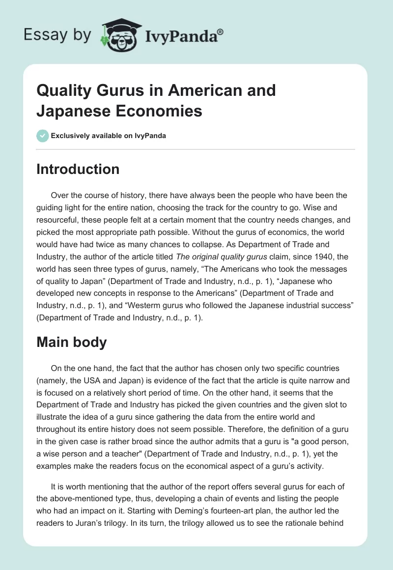 Quality Gurus in American and Japanese Economies. Page 1